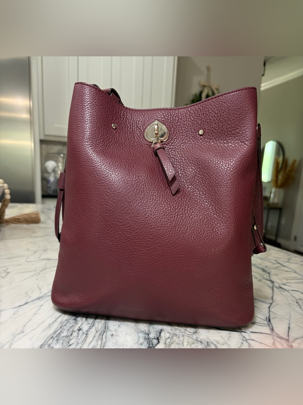 Kate Spade Burgundy Leather Women’s Bag with Gold Heart Turn-Lock
